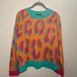 Cider Y2K Funky Neon Animal Print Color Block Unique Street Knit Sweater Size M